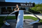 Former Walker Art Center director Olga Viso next to Liz Larner's "X" sculpture.
