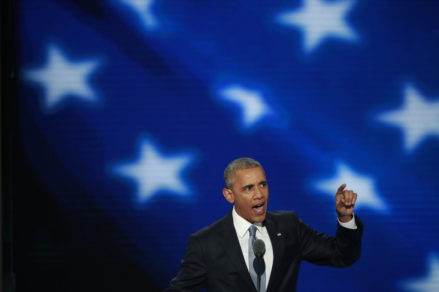 FILE - President Barack Obama during a speech at the Democratic National Convention in Philadelphia, July 27, 2016. Obama is set to give separate virtual commencement speeches to graduating college and high school seniors on Saturday in his first public addresses to a national audience during the coronavirus pandemic. (Damon Winter/The New York Times)