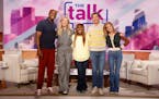 From left: Hosts of the CBS talk show "The Talk" Akbar Gbajabiamila, Amanda Kloots, Sheryl Underwood, Jerry O’Connell and Natalie Morales pose for a