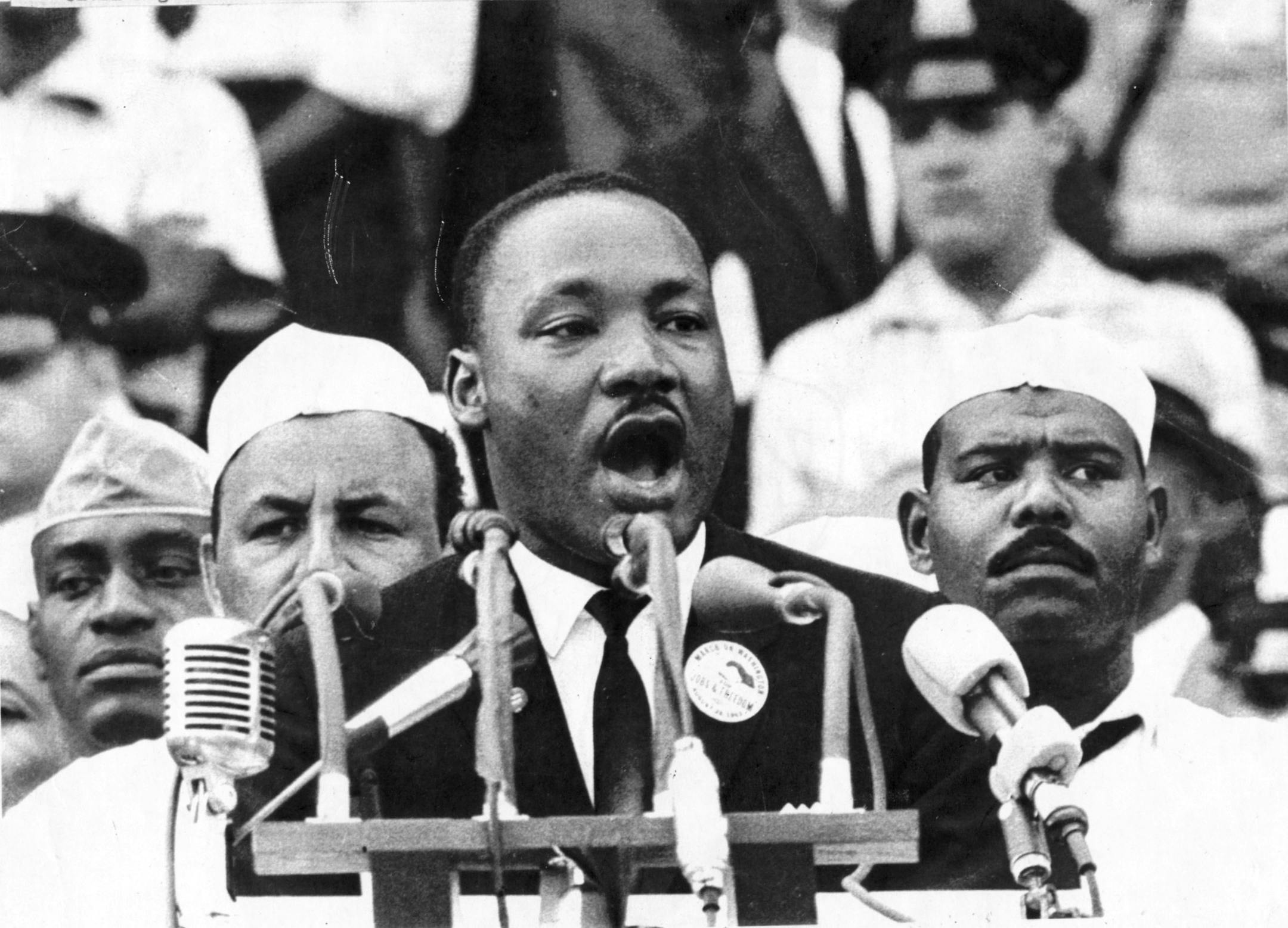 The Rev. Martin Luther King Jr. gives his "I Have a Dream" speech in Washington DC, August 28, 1963. United Press International (UPI) file photo. ORG XMIT: MIN2013040519342071