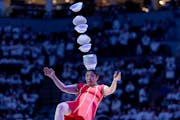 Red Panda performers during halftime of game 2 on Tuesday, April 23, 2024, at Target Center in Minneapolis, Minn.  ] CARLOS GONZALEZ • carlos.gonzal