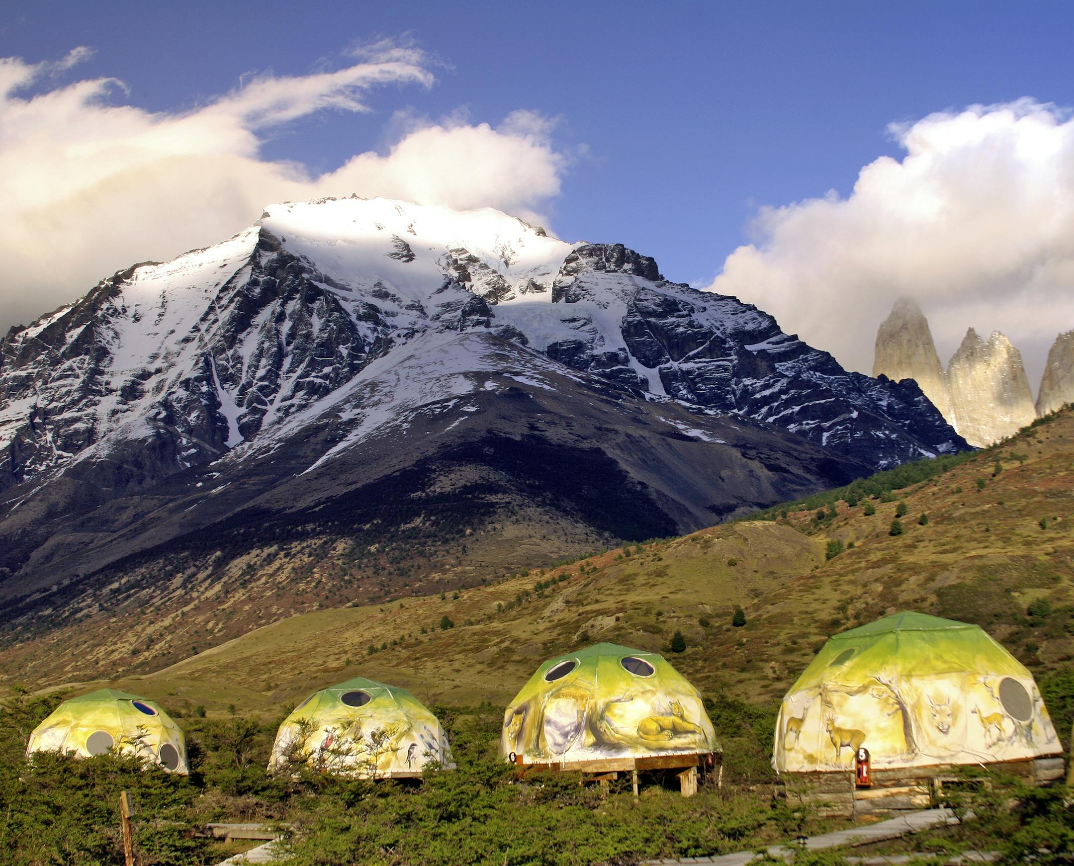 At EcoCamp Patagonia, in Chile’s Torres del Paine National Park, geodesic domes offer sustainable lodging and views of the mountains.