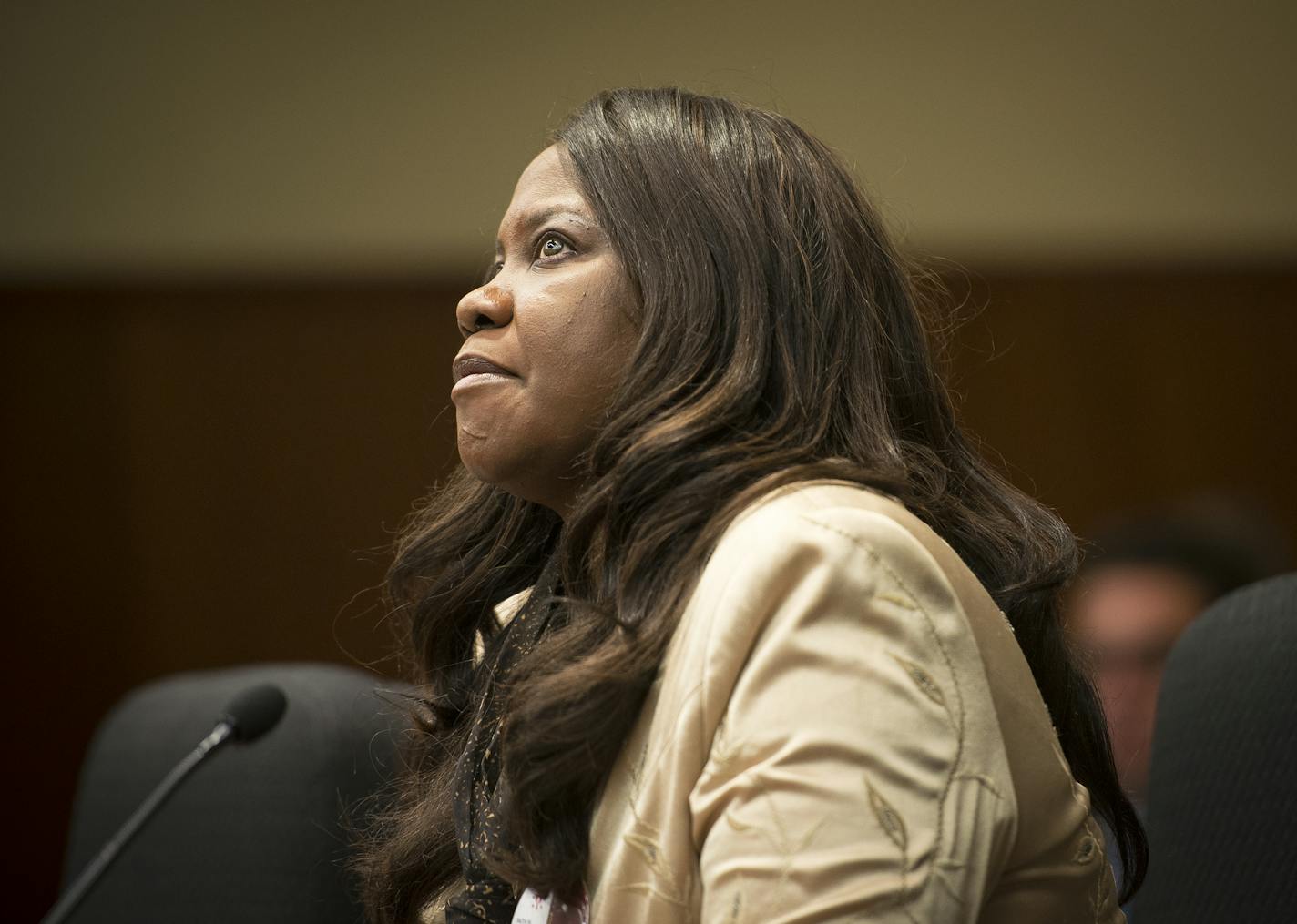 Minister Toya Woodland, with Christ Temple Apostolic Church, paused as she became emotional while testifying in Wednesday's public hearing on drug sentencing reform. Woodland spoke on behalf of her family and husband, who suffers from drug addiction. ] (AARON LAVINSKY/STAR TRIBUNE) aaron.lavinsky@startribune.com The Minnesota Sentencing Guidelines Commission is advancing a proposal to reform drug sentencing rules. It held a public hearing at the State Office Building on Wednesday, Dec. 23, 2015