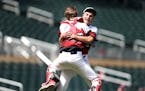 Minnehaha pitcher Jesse Retzlaff celebrated their win over Belle Plaine with catcher Justin Evenson at Target Field Monday June 20, 2016 in Minneapoli