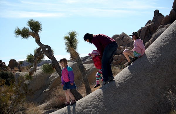 Laura Lundquist (from left), Beatrice Lundquist, Susan Stryk and Jane Lundquist explore the rock formations in Joshua Tree National Park, with the par