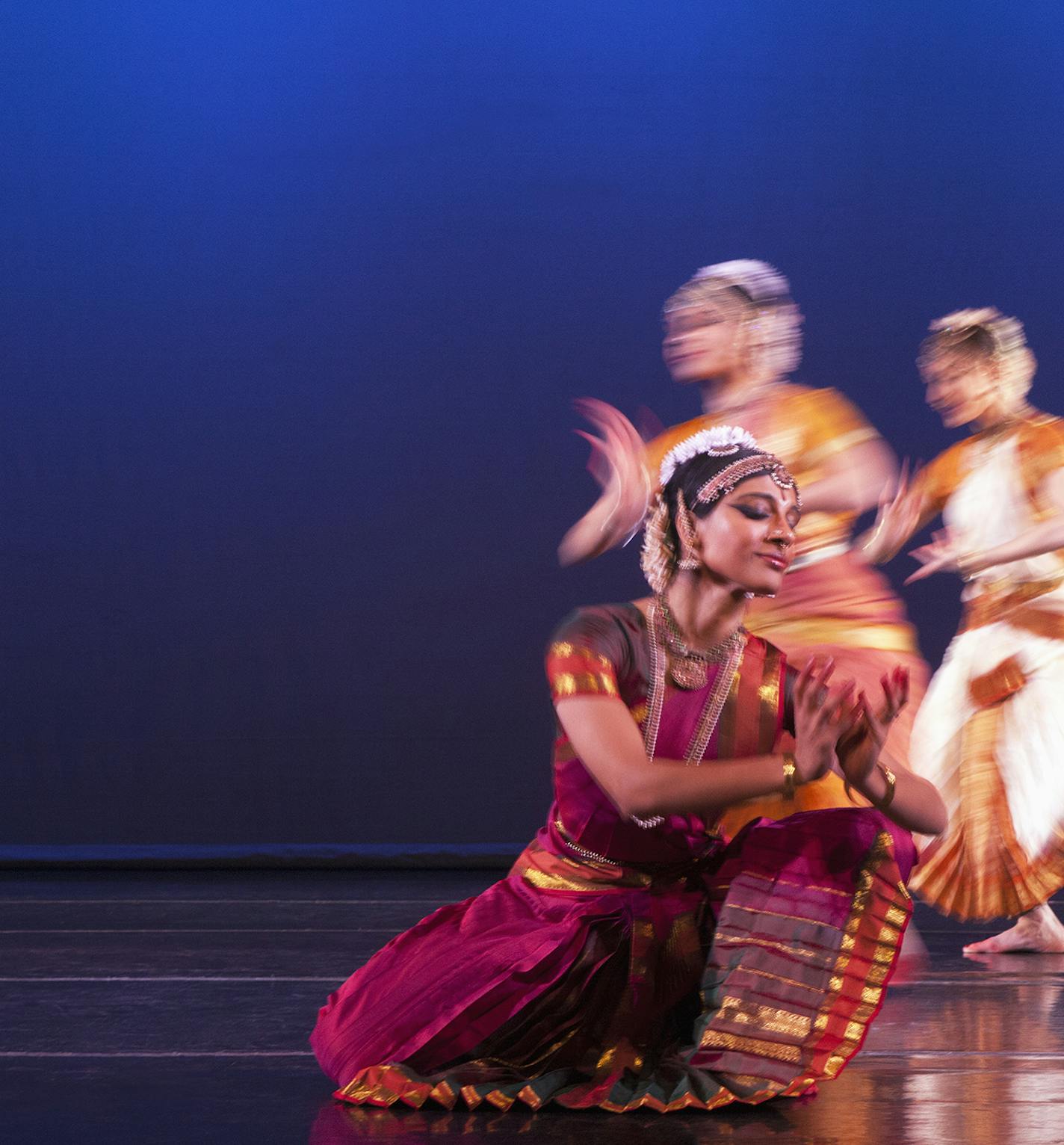 Aparna Ramaswamy, Ashwini Ramaswamy and Jessica Fiala in "1,001 Buddhas" by Ragamala Dance.