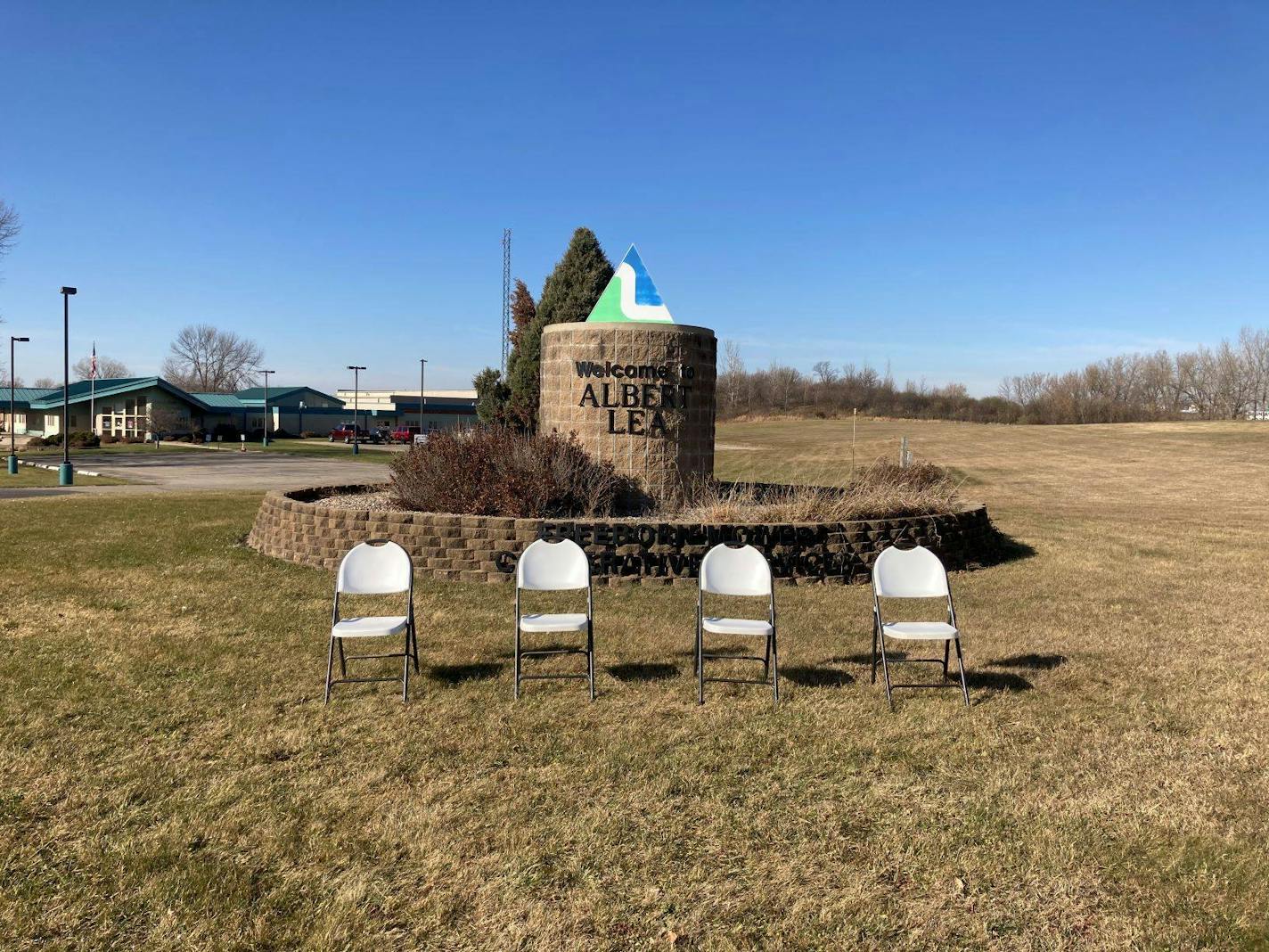 Empty chairs like these set up in Albert Lea, Minn., by the Freeborn County Sheriff's Office represent lives lost in traffic crashes this year.