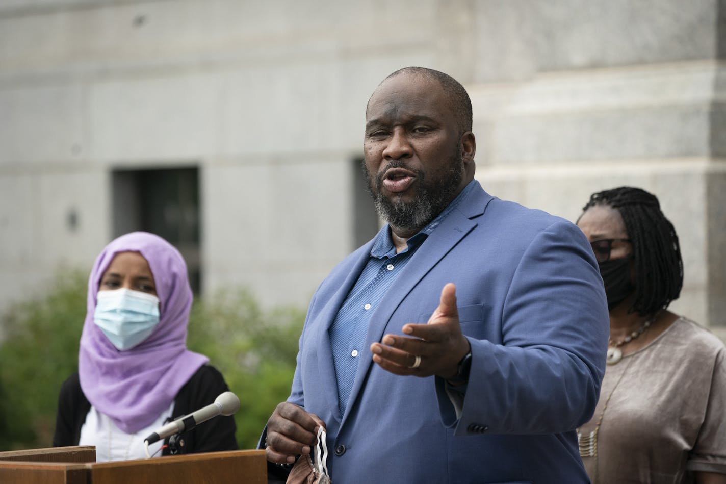 Sen. Jeff Hayden spoke Tuesday during a news conference with U.S. Rep. Ilhan Omar and the Minnesota Legislature's People of Color and Indigenous Caucus at the State Capitol in St. Paul.