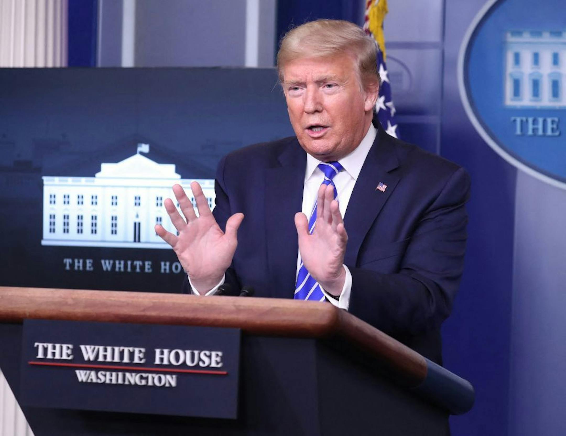 U.S. President Donald J. Trump is joined by members of the Coronavirus Task Force to deliver remarks on the COVID-19 pandemic on Thursday, April 23, 2020 in the James S. Brady Press Briefing Room of the White House in Washington, D.C.