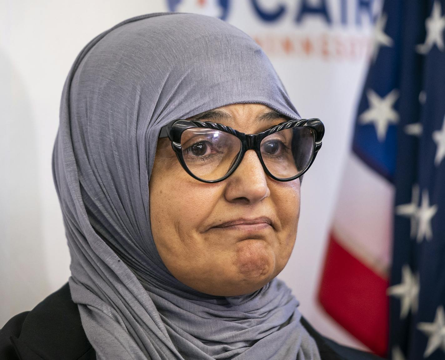 Aida Shyef Al-Kadi, of St. Louis Park, attended a press conference at CAIR-MN headquarters. ] LEILA NAVIDI &#x2022; leila.navidi@startribune.com BACKGROUND INFORMATION: Aida Shyef Al-Kadi, of St. Louis Park, holds a press conference at CAIR-MN headquarters in Minneapolis on Tuesday, December 17, 2019. Al-Kadi reached a settlement with Ramsey County for $120,000 after claiming religious discrimination after being forced to remove her hijab for a booking photo and go without a hijab for a time whi