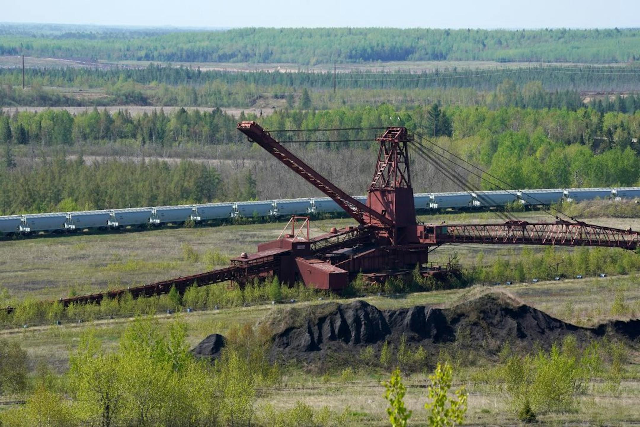 Equipment and rail cars from the mine's LTV Steel processing days.