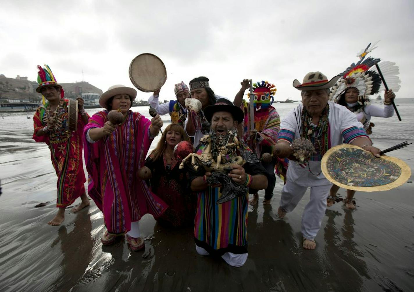 Peruvian shamans perform a ritual against the alleged 2012 apocalyptic Mayan prediction in Lima, Peru, Thursday, Dec. 20, 2012. The supposed 5 a.m. Friday doomsday hour had already arrived in several parts of the world with no sign of the apocalypse.