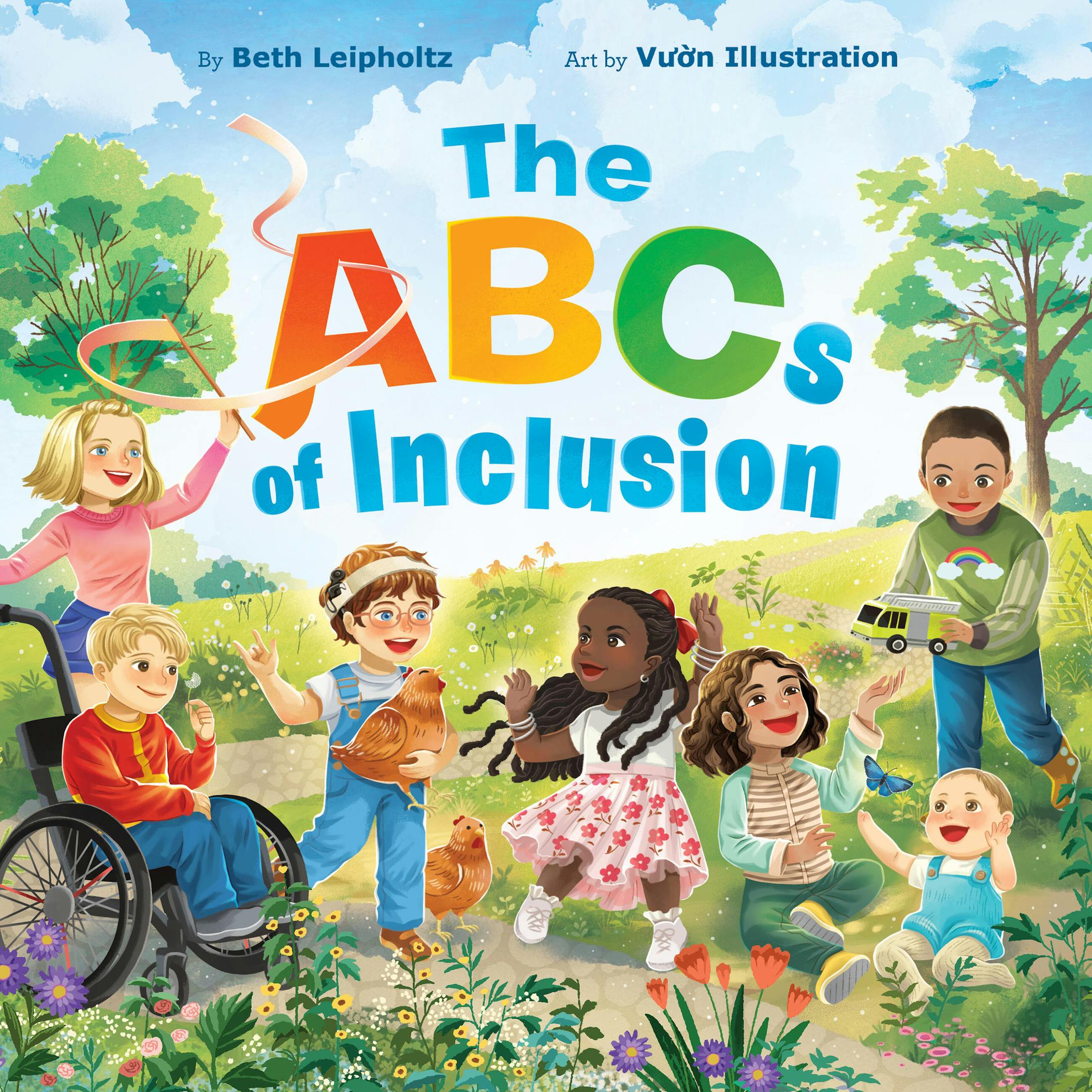 cover of The ABCs of Inclusion is a drawing of several children, laughing and playing in a meadow