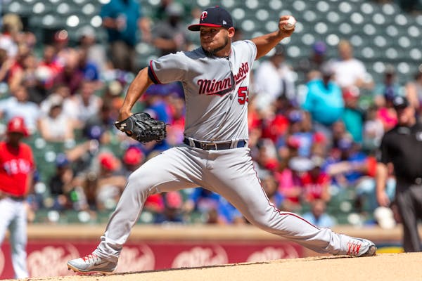 Minnesota Twins pitcher Gabriel Moya delivers during the first inning of a baseball game, Sunday against the Texas Rangers, Sept. 2, 2018, in Arlingto