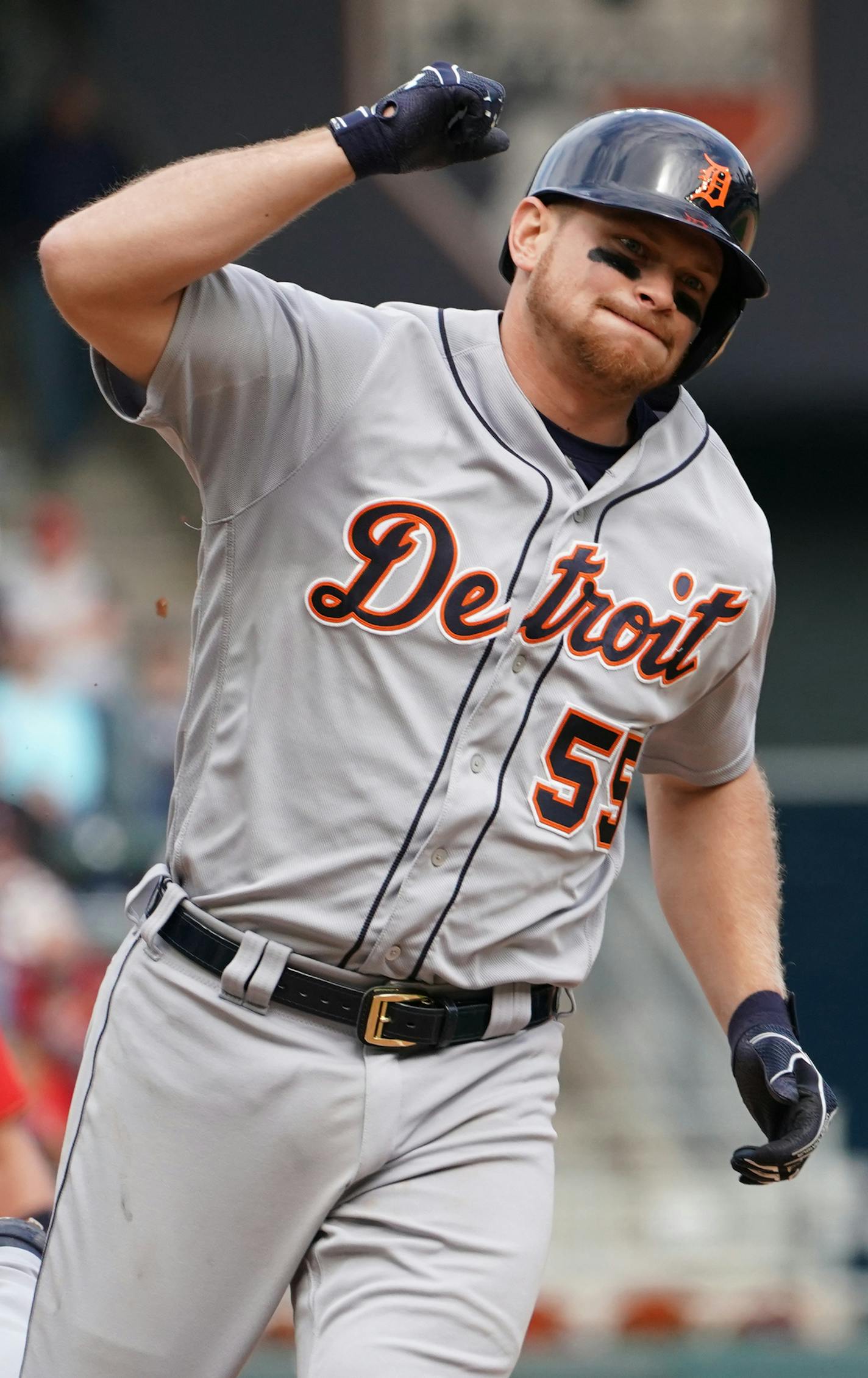 Detroit Tigers catcher John Hicks (55) hit a solo homerun in the ninth inning. ] Shari L. Gross &#x2022; shari.gross@startribune.com The Detroit Tigers defeated the Twins 5-3 in the first game of a double header at Target Field on Saturday, May 11, 2019.