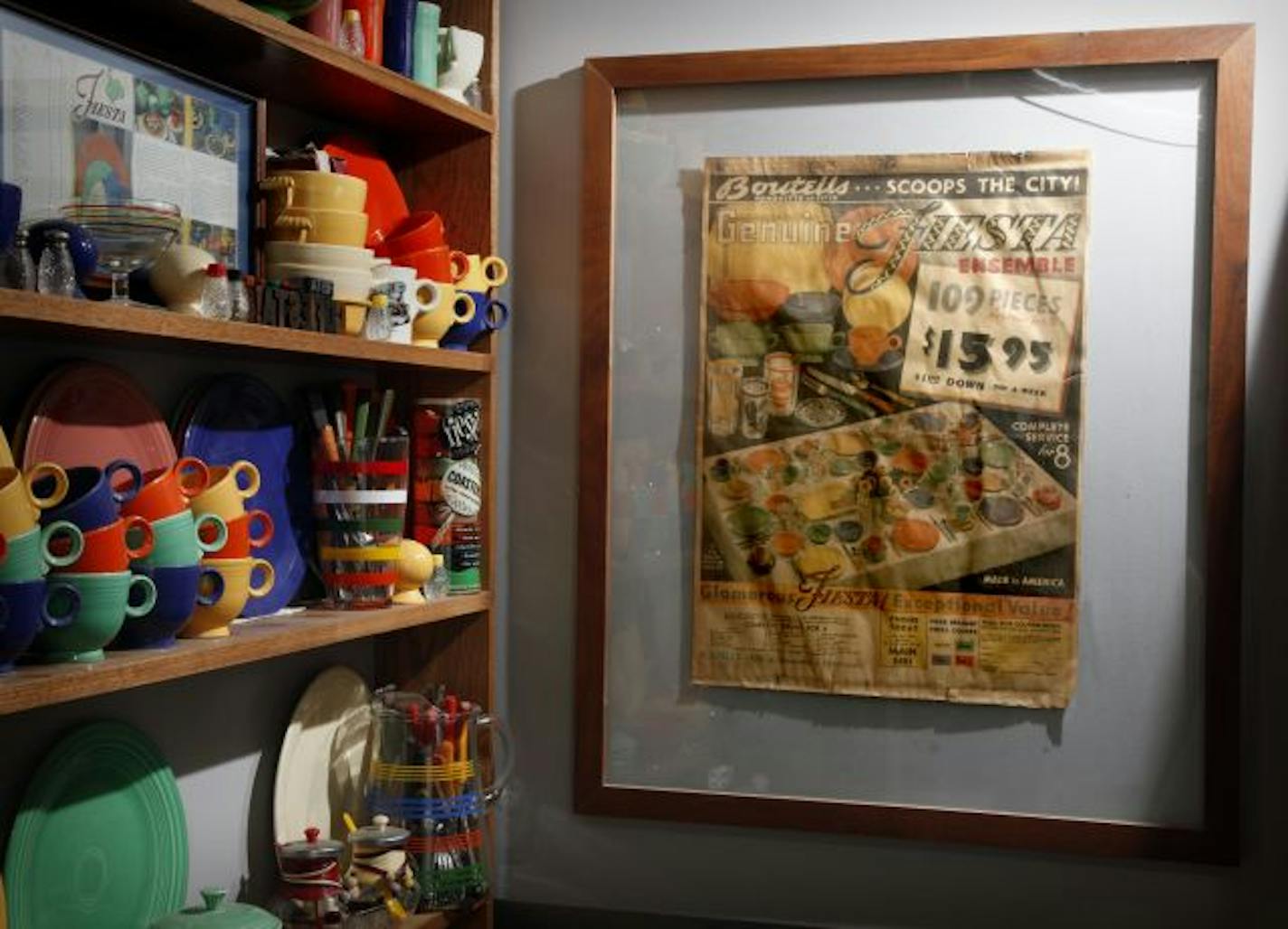 Fred Mutchler's drive to collect Fiesta ware began when he found a newspaper ad, above, in the wall of a house he was remodeling.