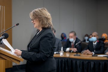 Assistant Hennepin County Attorney Amy Sweasy Tamburino, shown in 2021 reading a victim impact statement during former officer Mohamed Noor’s re-sen