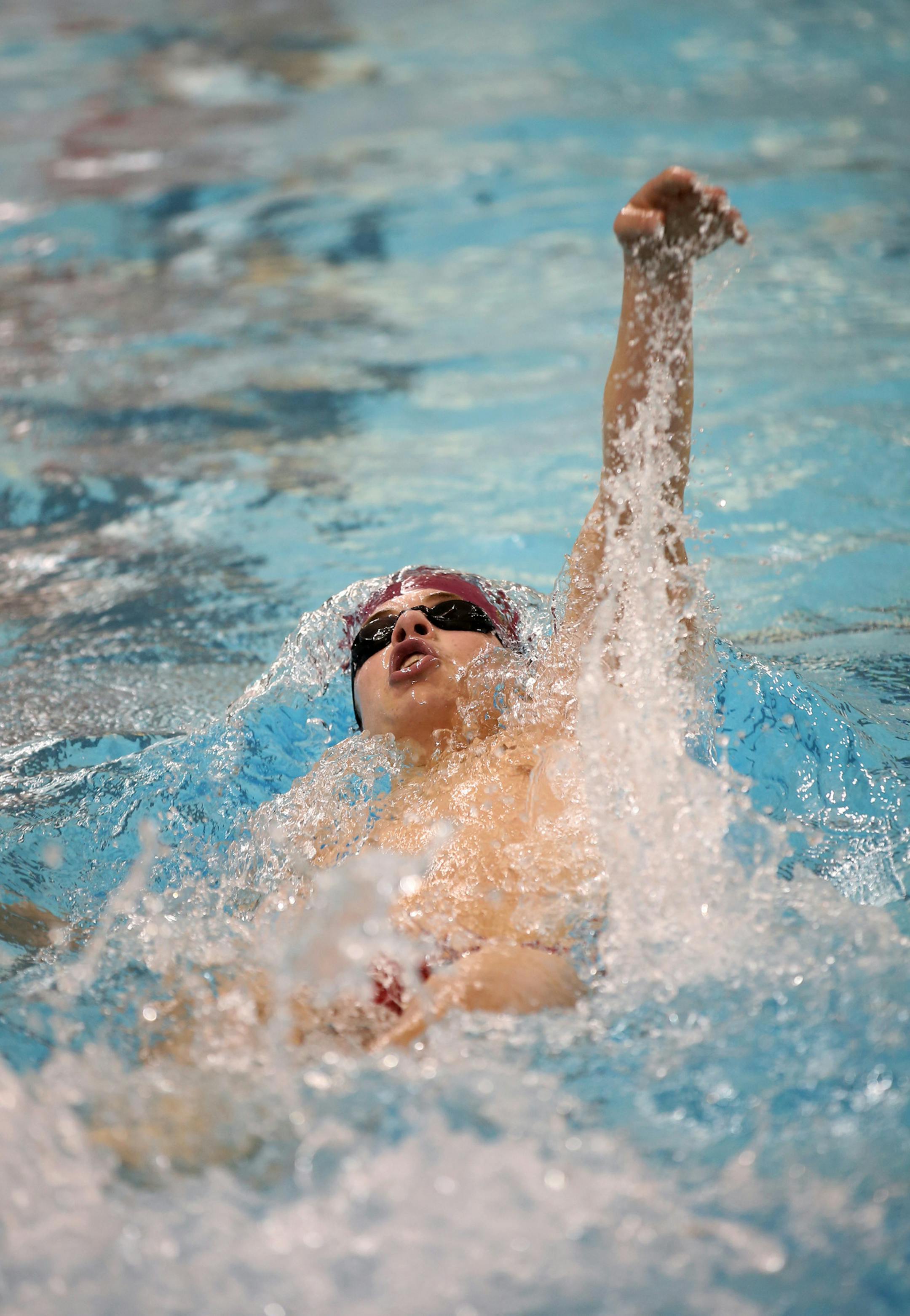 Trent Meyer swam the backstroke in 200 yard IM in the fifth heat. ] (KYNDELL HARKNESS/STAR TRIBUNE) kyndell.harkness@startribune.com Lakeville South at the boys Maroon & Gold Invite at the University of Minnesota Aquatic Center in Minneapolis Min., Saturday, January 3, 2014.