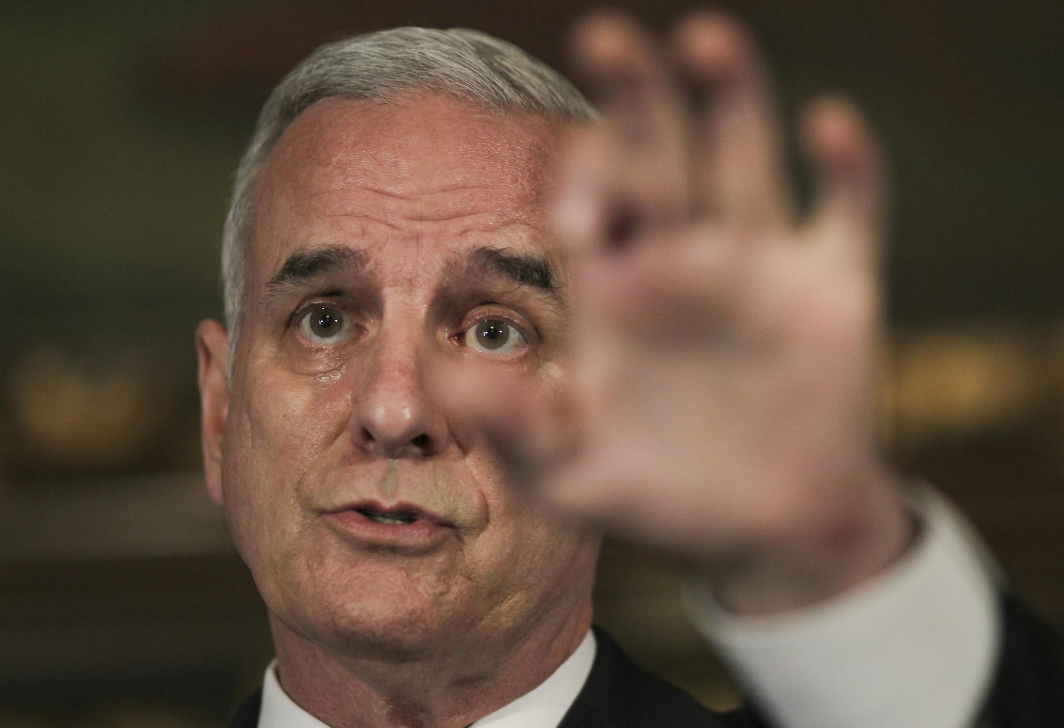 Gov. Mark Dayton talked to reporters about the state budget crisis Wednesday afternoon.