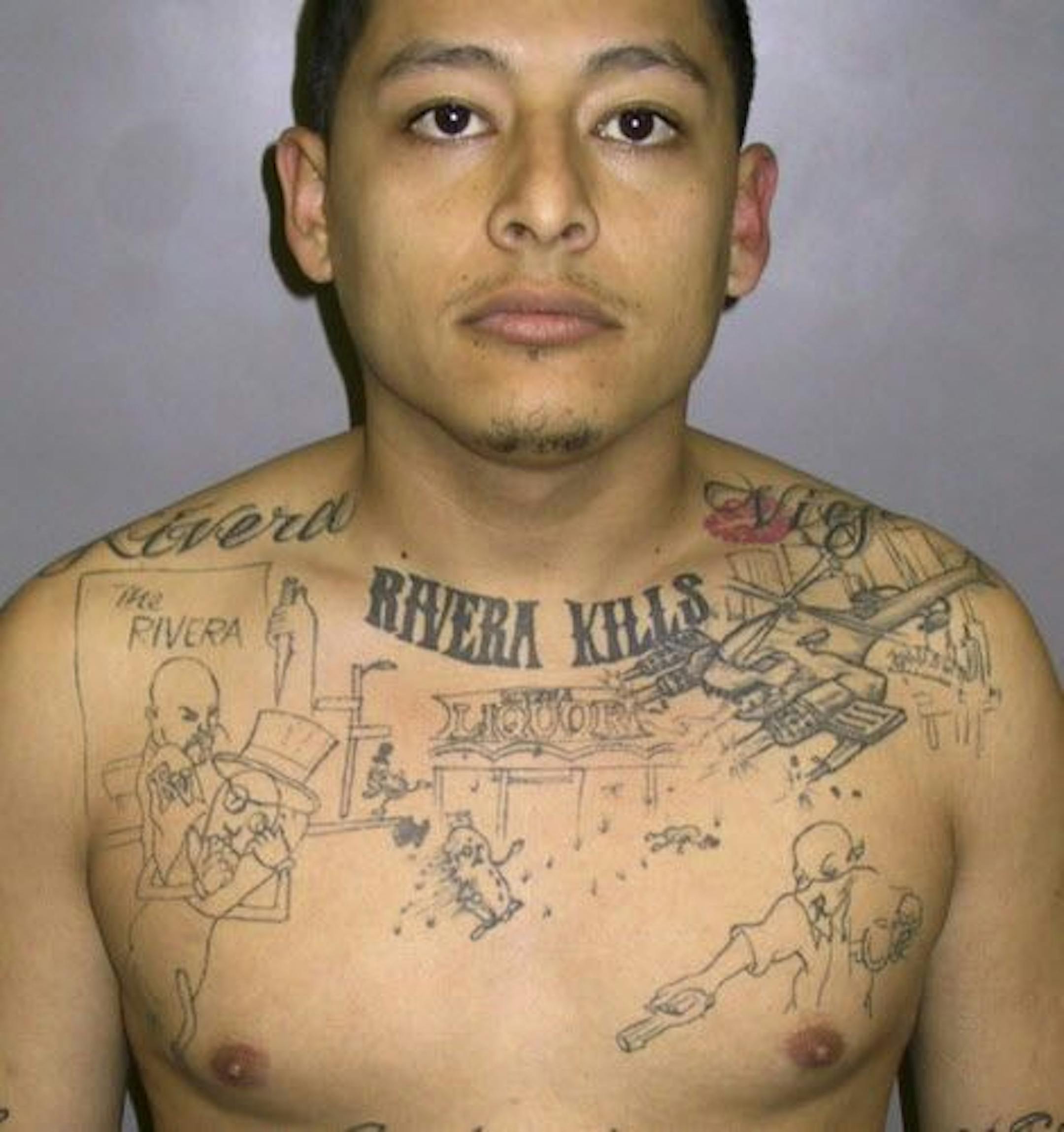 FILE - This undated file photo provided by the Los Angeles Sheriff�s department shows convicted murderer Anthony Garcia, who had the scene of an unsolved 2004 murder inked on his chest.