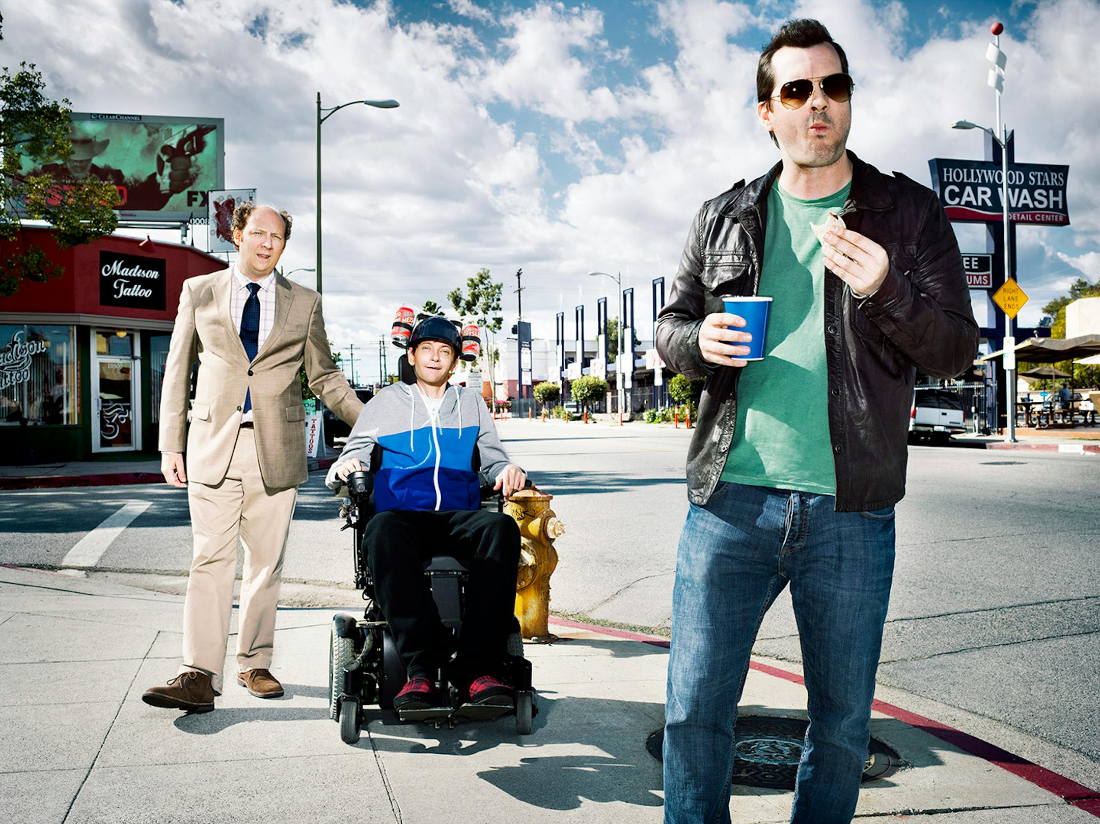 Dan Bakkedahl, left, and D.J. Qualls are Austrailian comedian Jim Jefferies' sidekick in "Legit," which debuts Thursday on FX.