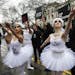 Human rights campaigners' and ballet dancers protest outside the Russian Embassy in London calling for an end to Russian President Putin's crackdown o