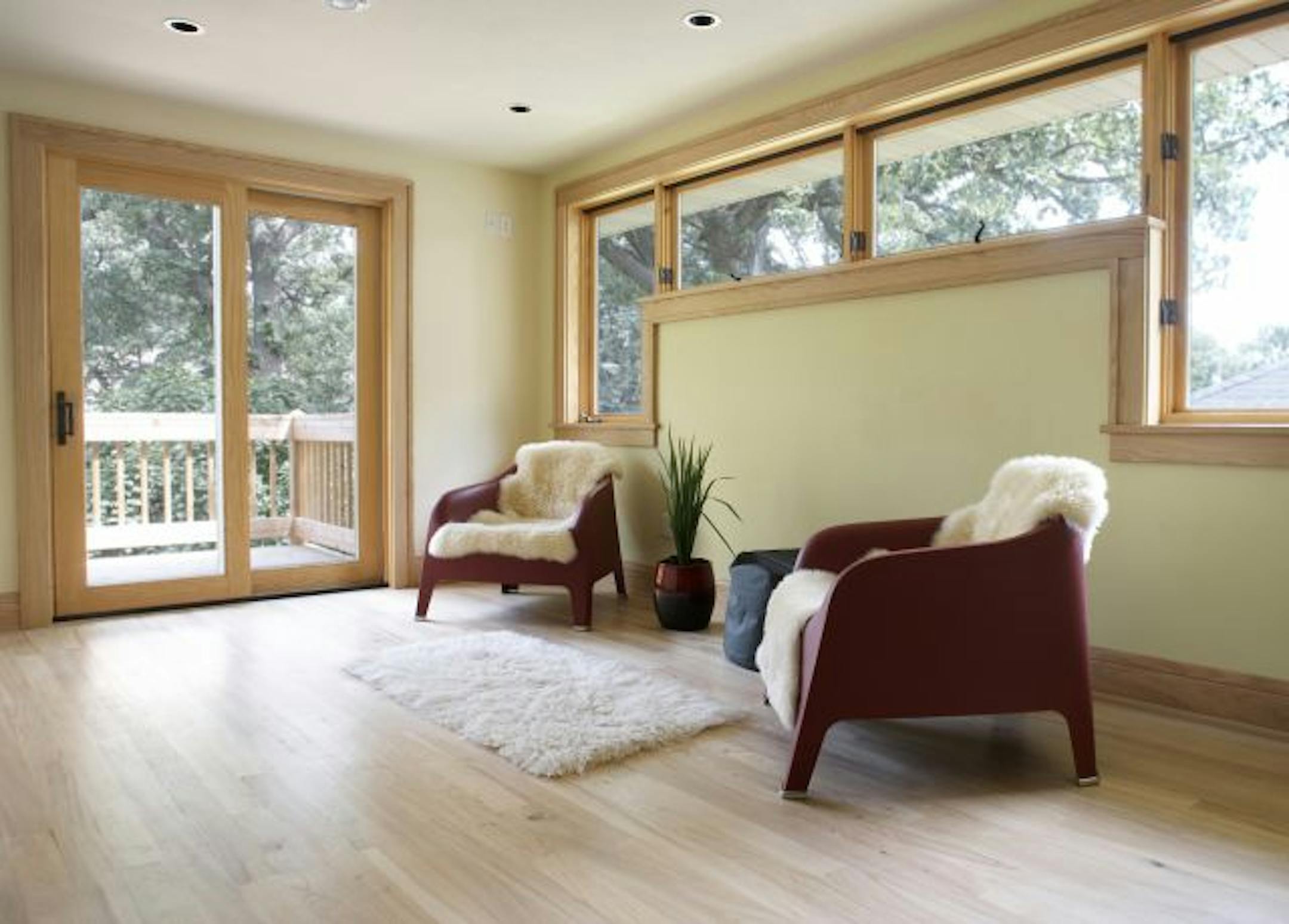 The upstairs of Stan Bratt's remodeled Minneapolis home, looking out onto one of three porches.
