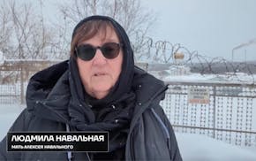 In this grab taken from video provided by the Navalny Team on Tuesday. Feb. 20, 2024, Russian Opposition Leader Alexei Navalny's mother Lyudmila Naval