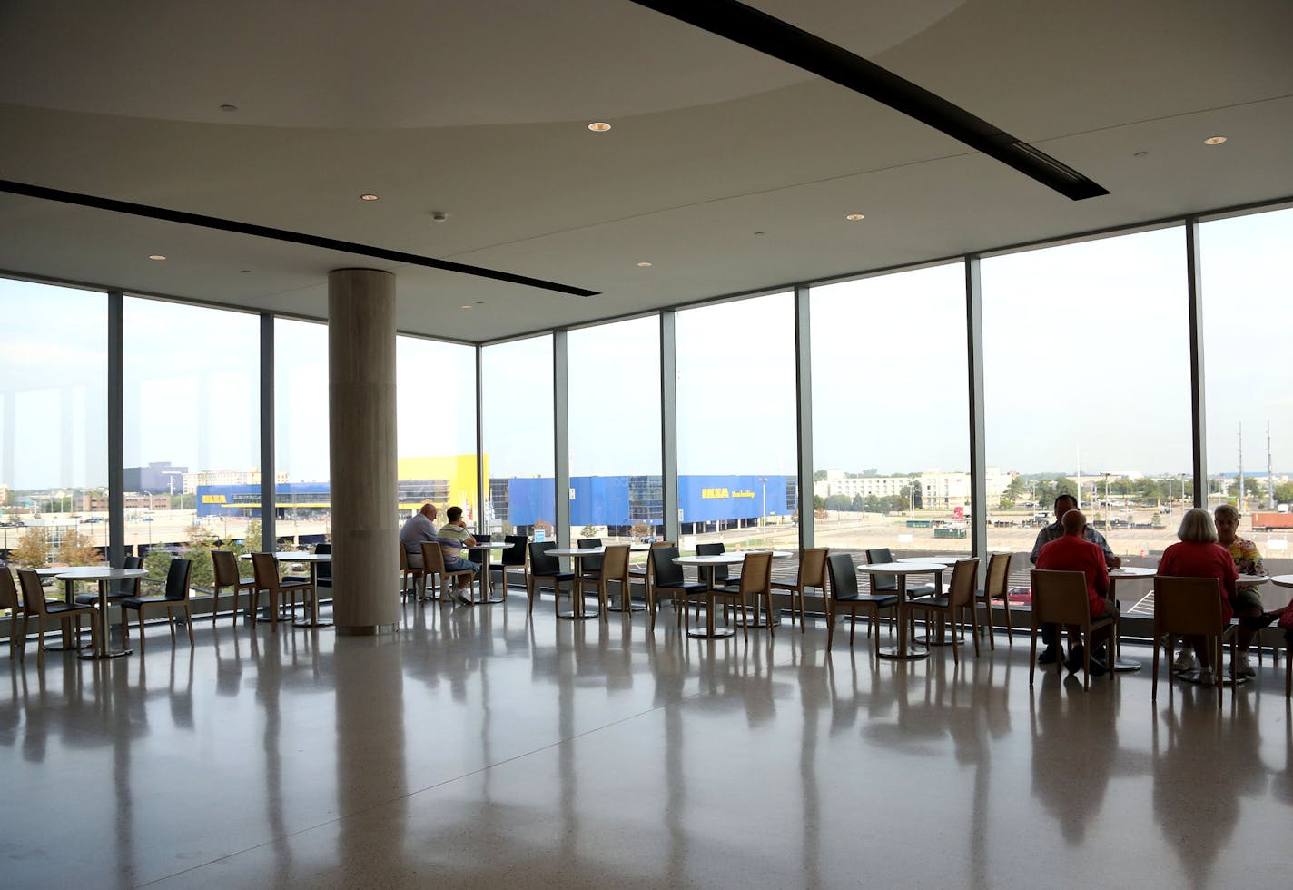 Part of the new wing at the Mall of America over looks Ikea and people can watch airplane traffic. ] (KYNDELL HARKNESS/STAR TRIBUNE) kyndell.harkness@startribune.com New wing at the MOA in Bloomington, Min., Tuesday September 1, 2015.