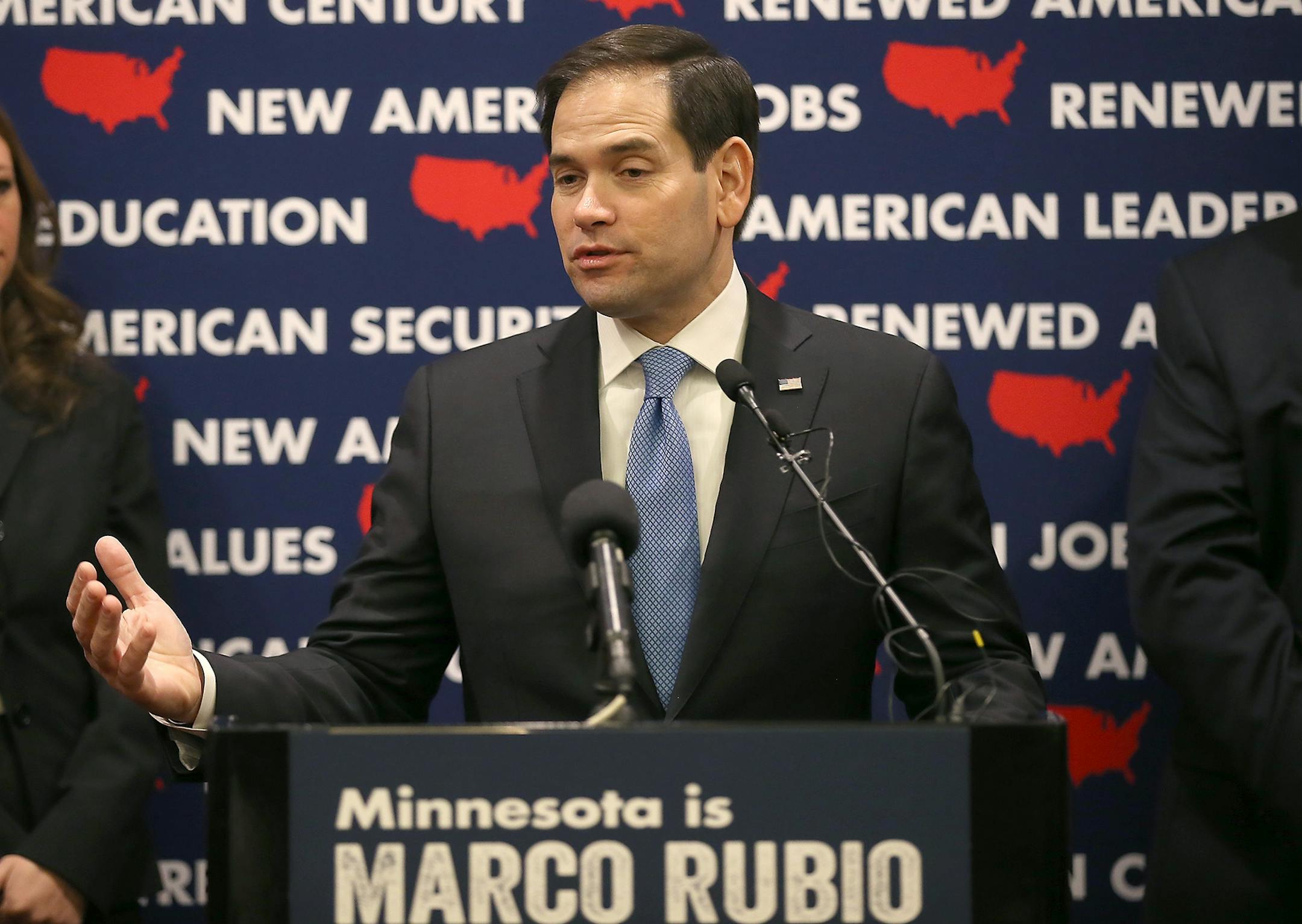 GOP presidential candidate Marco Rubio, who made a brief stop in Minneapolis for a fundraiser at the Minneapolis Club, announced a "Minnesota Leadership Team," during a press conference, Tuesday, January 19, 2016 in Minneapolis, MN.