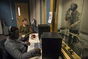 From left, Kevin Lee, Emily Pauly and Josh Groven recorded a rap song in the studio at the School for Environmental Studies on Tuesday. Pauly launched