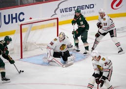 Sam Steel (13) has been a preseason producer for the Wild with two goals and three assists in four games. 