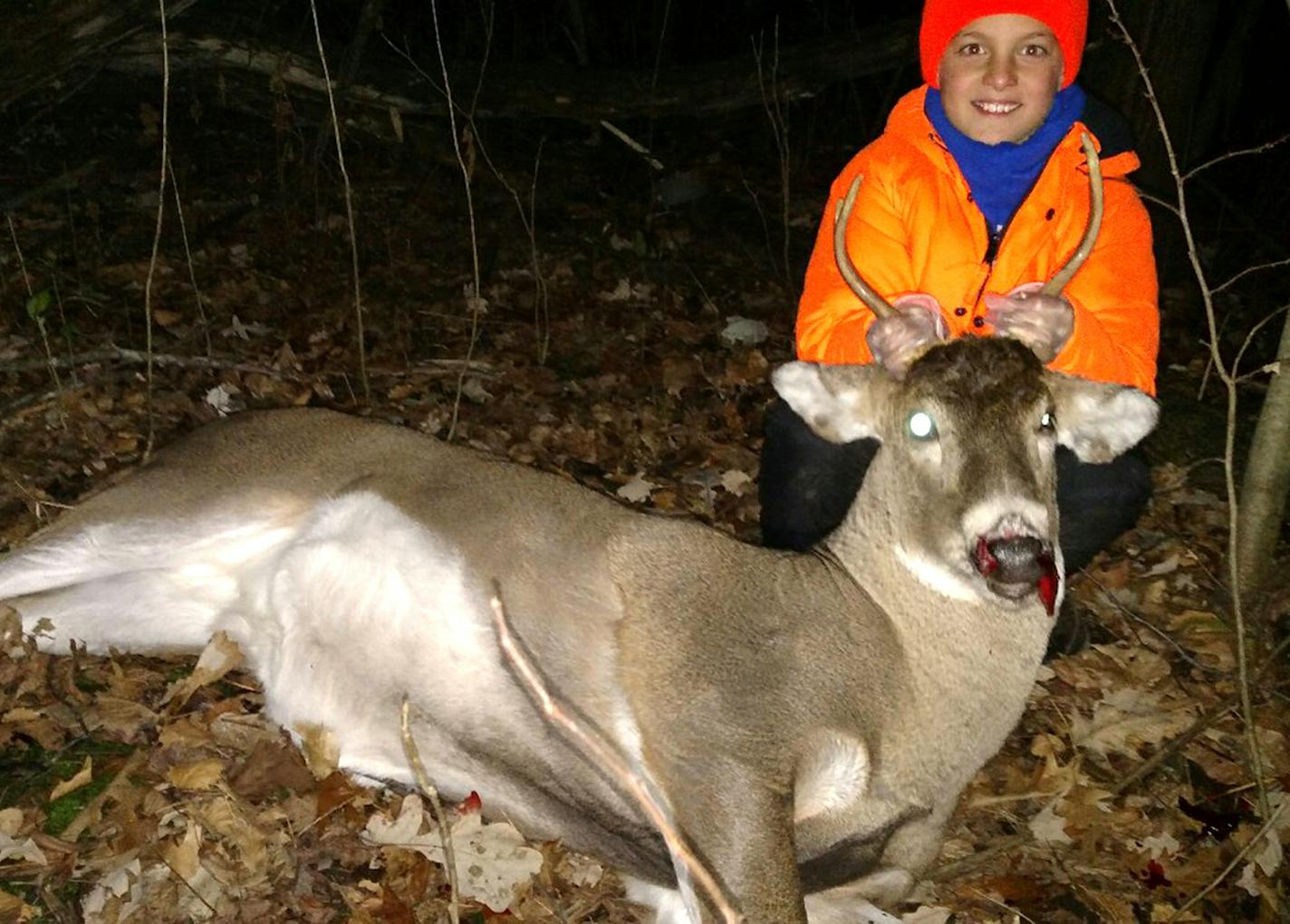 Ten-year-old Evan Pommier, hunting just north of the Twin Cities, shot his first deer last week, a 4-point-buck, while afield with hs father. Youth as young as 10 can hunt deer in Minnesota. Wisconsin is considering eliminating minimimum hunting ages altogether.