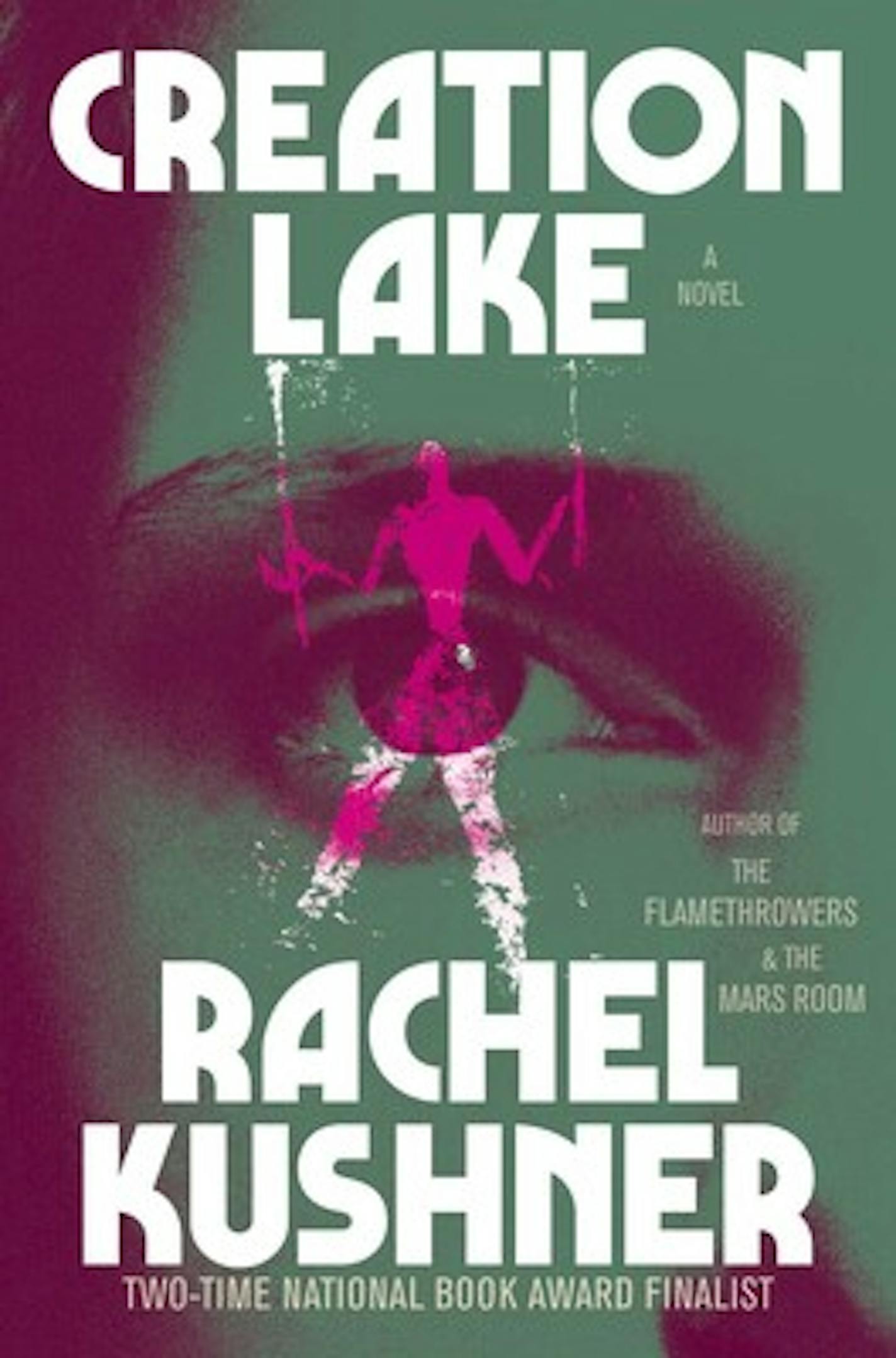 Cover of Creation Lake juxtaposes a shadowy outline of a figure and a closeup of a woman's eye