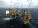 Oseberg gas platform is seen in the North Sea, Thursday, April 19, 2007, prior to the arrival of Austria's President Heinz Fischer, unseen. Fischer ar
