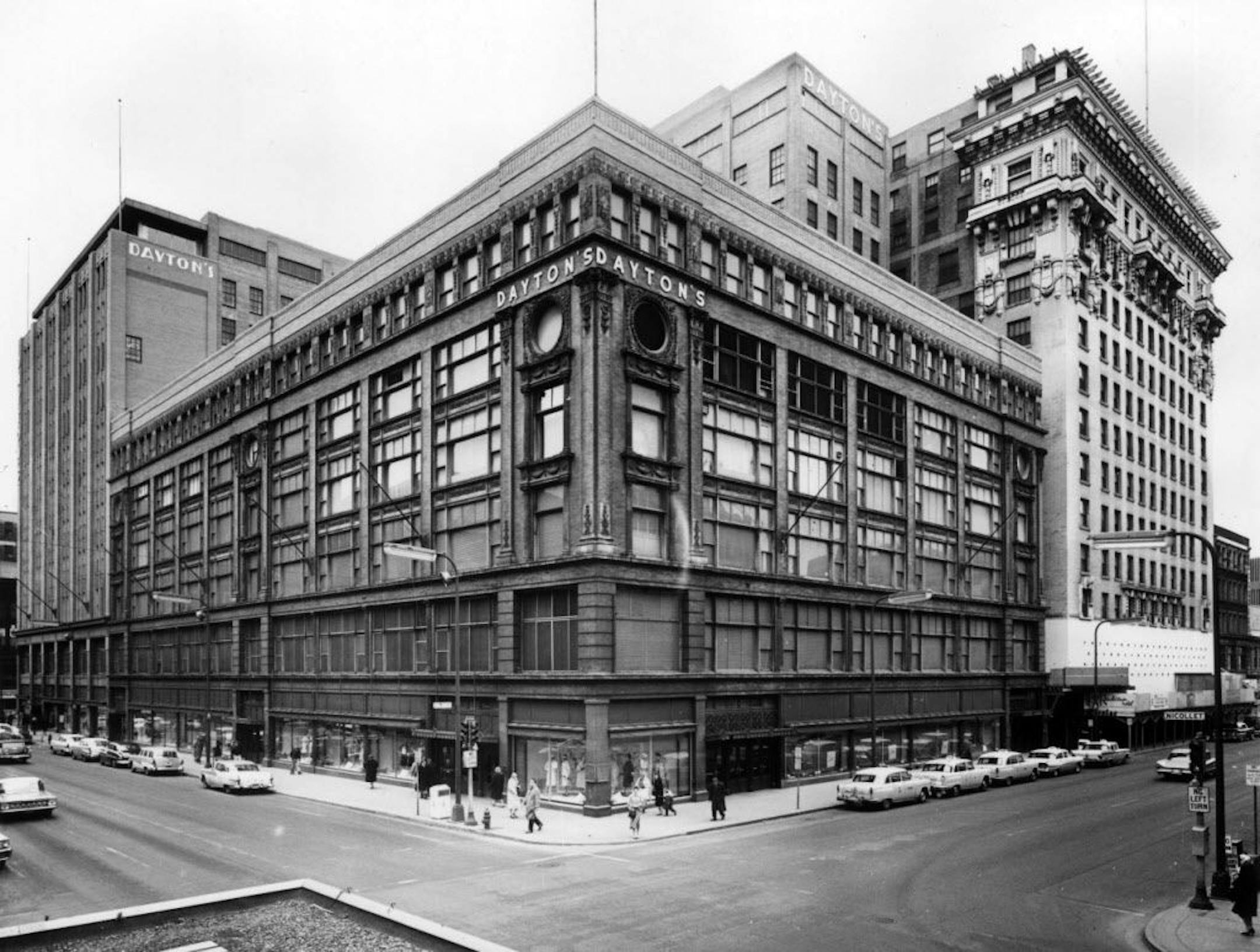 Before it was Macy's, before it was Marshall Field's, it was Dayton's. This view is from 7th and Nicollet in downtown Minneapolis in 1960. At right is the Radisson Hotel.