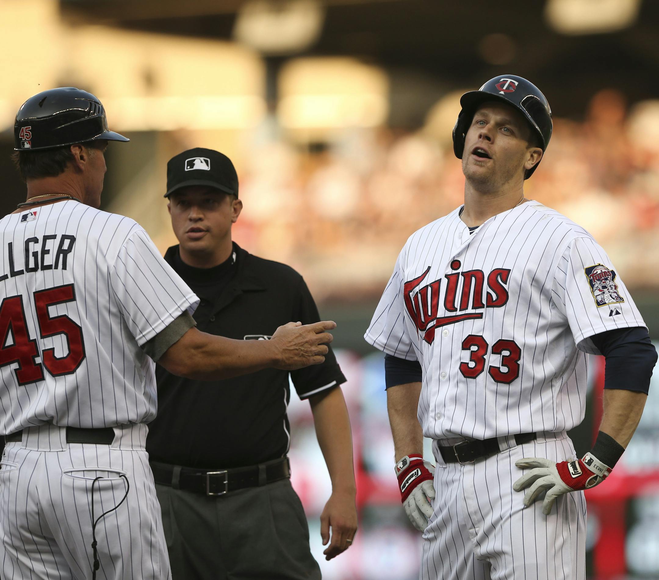 Justin Morneau turned away from umpire Cory Blaser after he called him out on a ground ball recently.