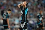 Minnesota United defender Devin Padelford (2) reacts during the team's previous game, a 3-1 loss to Vancouver at Allianz Field.