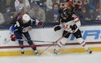 Caroline Harvey of Team USA and Canada’s Brianne Jenner (19) battled for the puck during a game Friday in Maryland Heights, Mo.