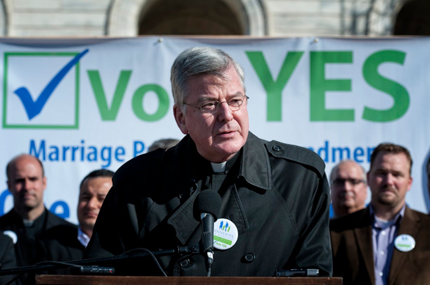 Twin Cities Catholic Archbishop John Nienstedt and several other faith leaders gathered at the state Capitol on September 18, 2012 to speak out in support of the proposed marriage amendment.