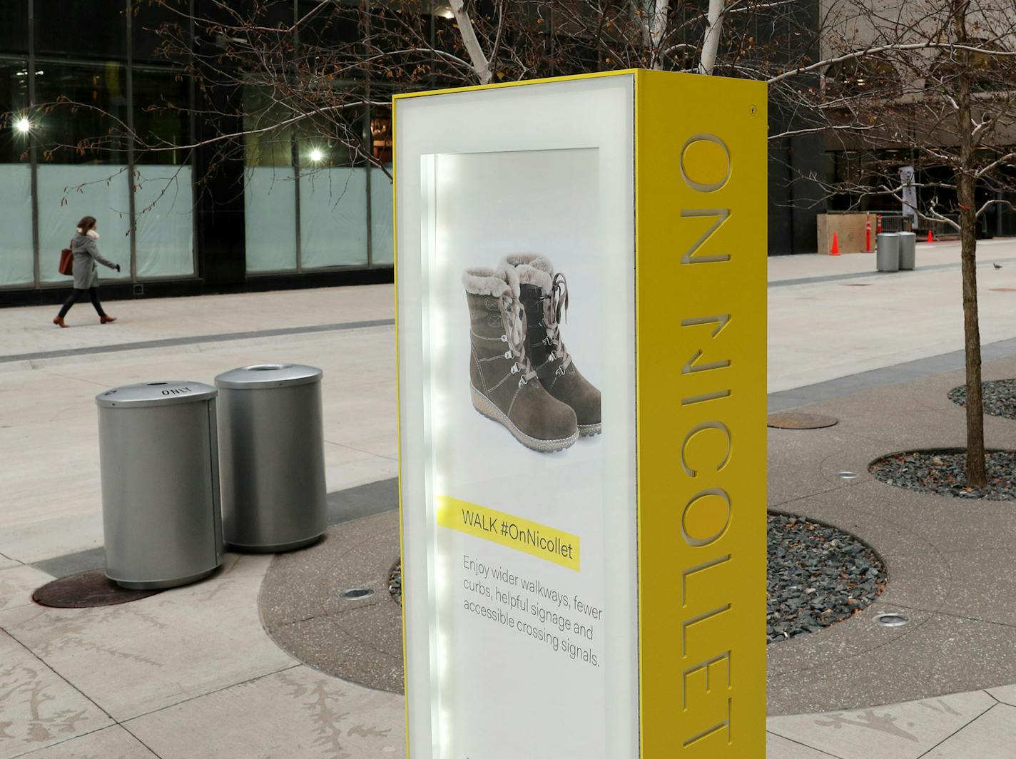 New signs could be seen following a dedication ceremony to mark the opening of the newly renovated Nicollet Mall Thursday. ] ANTHONY SOUFFLE &#xef; anthony.souffle@startribune.com Mayor Betsy Hodges, Steve Cramer and others spoke during a ceremony to mark the reopening of Nicollet Mall Thursday, Nov. 16, 2017 in downtown Minneapolis.