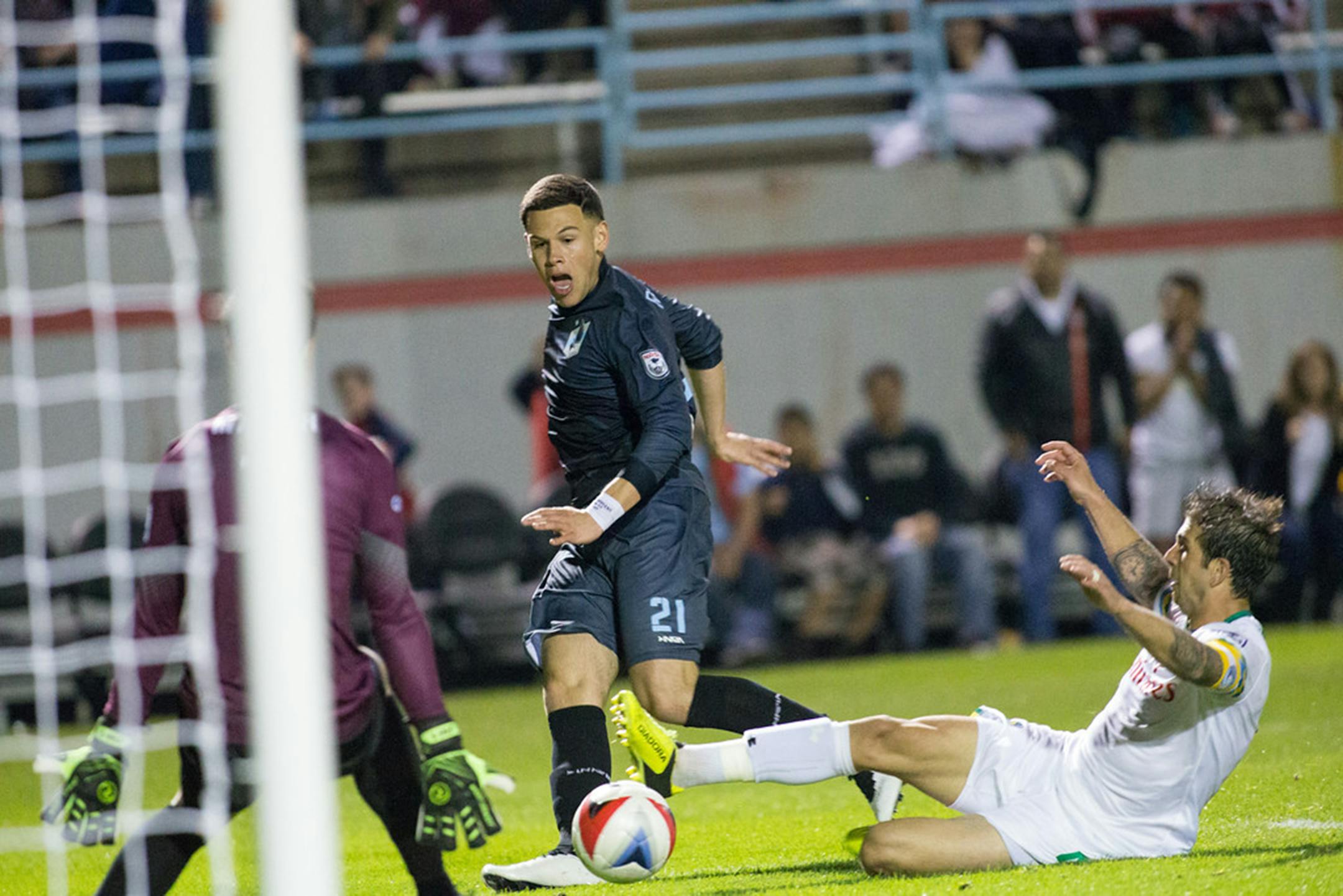 Minnesota United FC's Christian Ramirez took a shot to score the only goal in the Loons' 1-0 victory over the New York Cosmos on Saturday night.