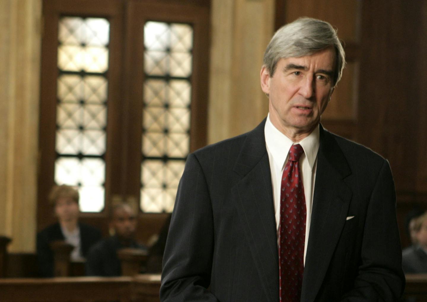 Actor Sam Waterston is pictured in a scene from an episode of "Law & Order" in 2010.