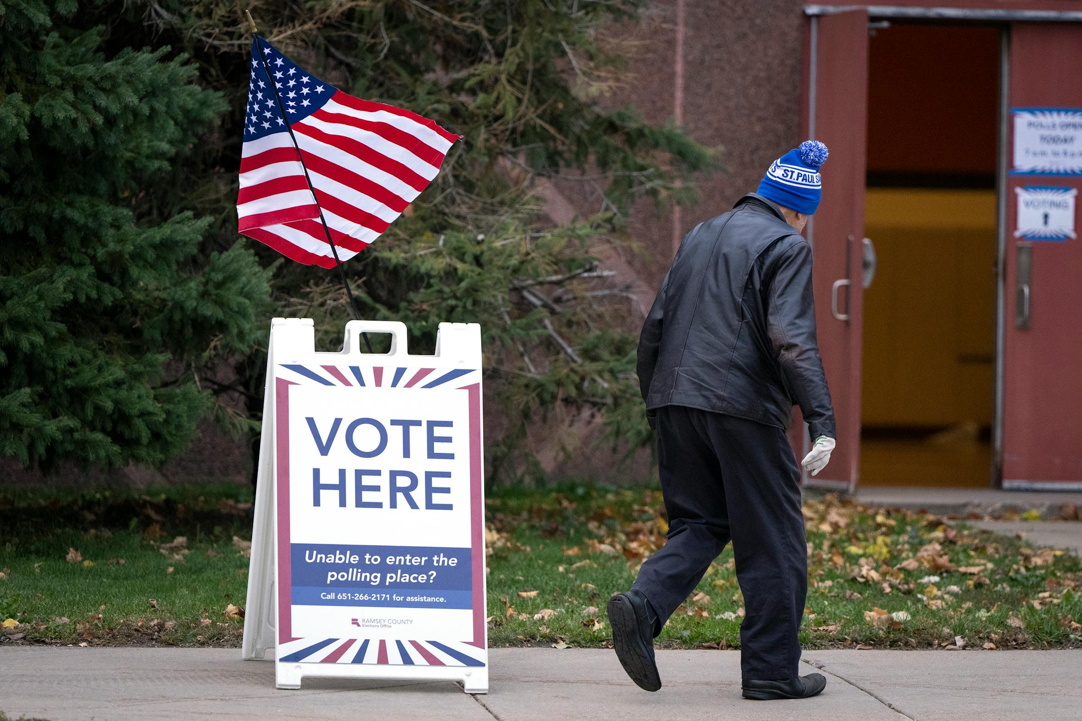 A voter enters Jimmy Lee Recreation Center on Election Day in Ward 1 in St. Paul.
