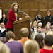 U.S. Rep. Michele Bachmann spoke on Thursday at Iowa State University in Ames, focusing on the economy and government regulations.