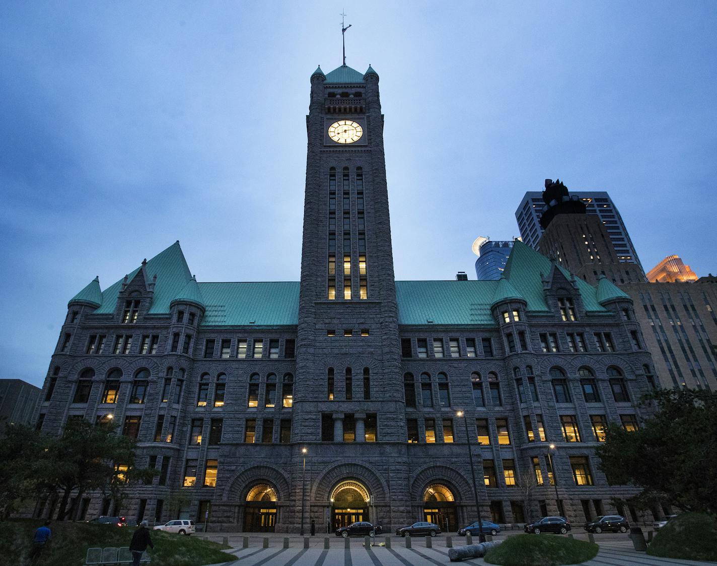 The renovated City Hall/Hennepin County Courthouse clock in Minneapolis. ] CARLOS GONZALEZ &#xef; cgonzalez@startribune.com - April 24, 2017, Minneapolis, MN, Minneapolis City Hall Clock Lighting Ceremony