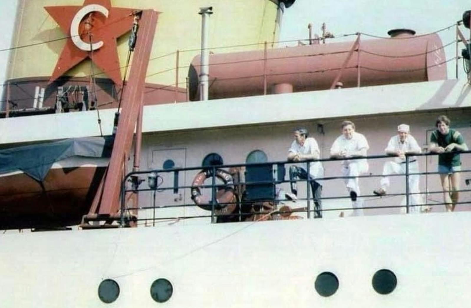 Nolan Church, third from left, stands aboard the Edmund Fitzgerald in this undated family photo.
