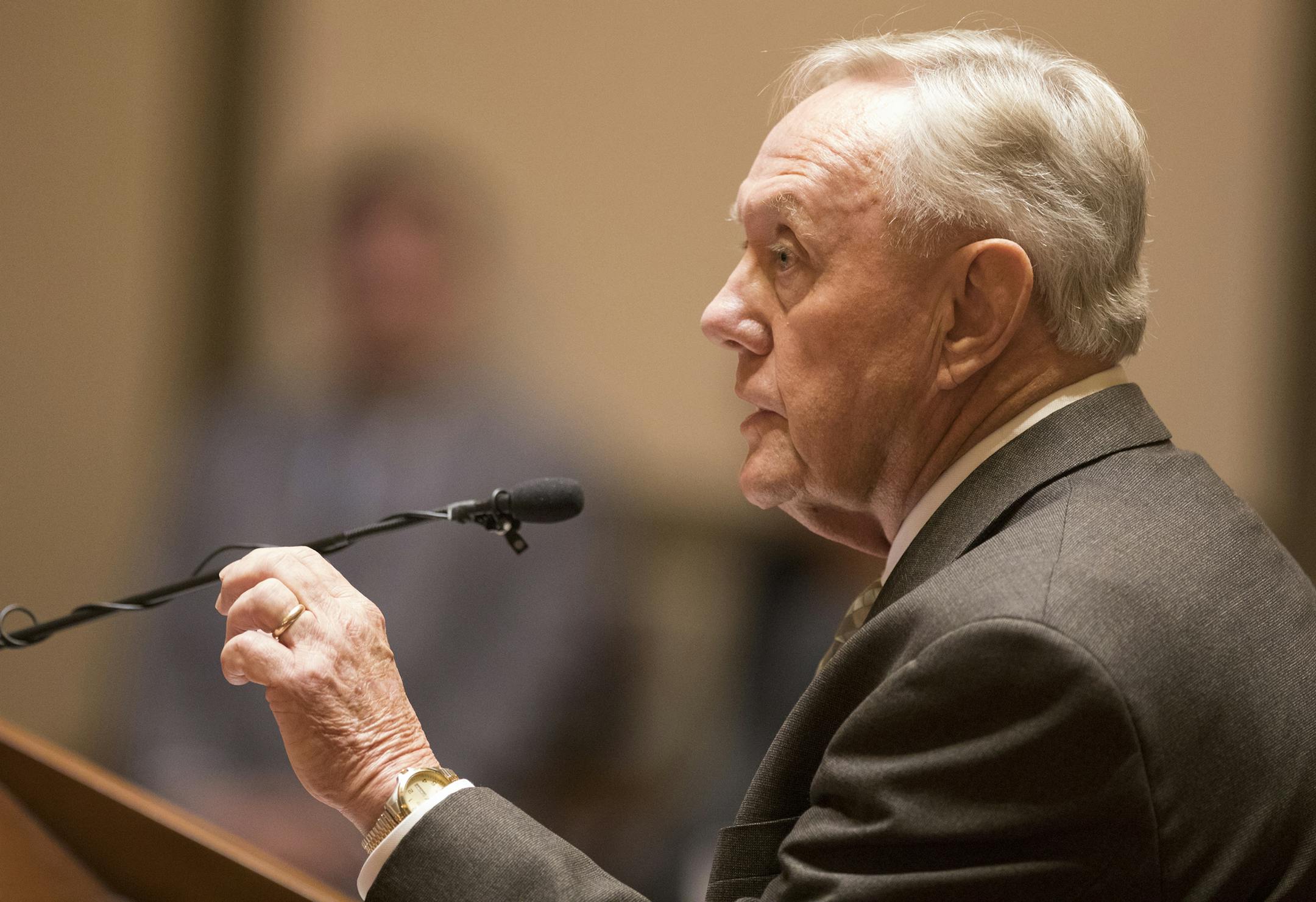 Sam Hanson, the lawyer representing Gov. Mark Dayton, delivers his oral arguments before the Minnesota Supreme Court. ] LEILA NAVIDI ï leila.navidi@startribune.com BACKGROUND INFORMATION: The Minnesota Supreme Court hears oral arguments at the Capitol in St. Paul on Monday, August 28, 2017 in the appeals case after Gov. Mark Daytonís attempt to eliminate funding for the Minnesota Legislature resulting in the Legislature suing the Governor.