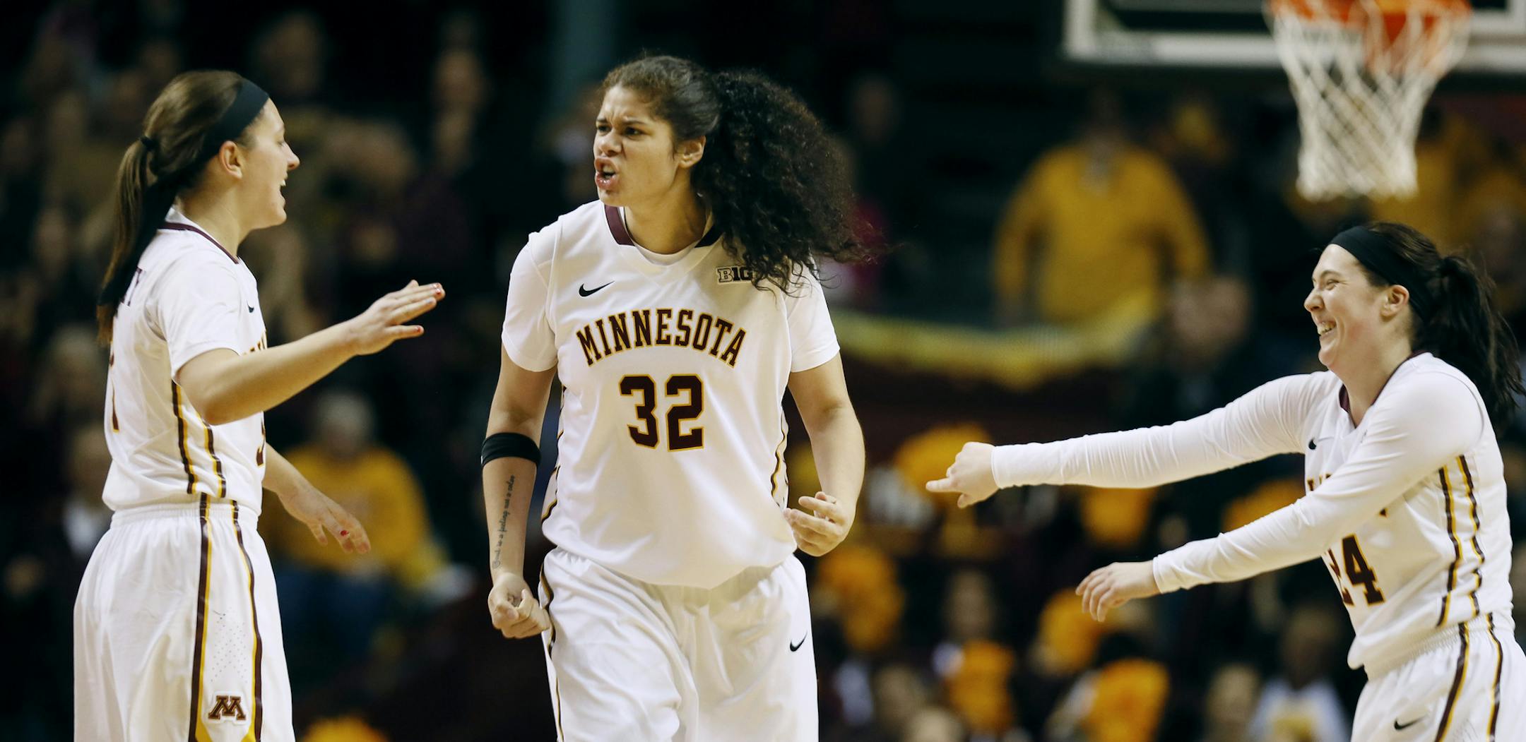 File photo of University of Minnesota center Amanda Zahui playing in a game with Maryland January 11, 2015 Minneapolis, MN.] Jerry Holt/ Jerry.Holt@Startribune.com