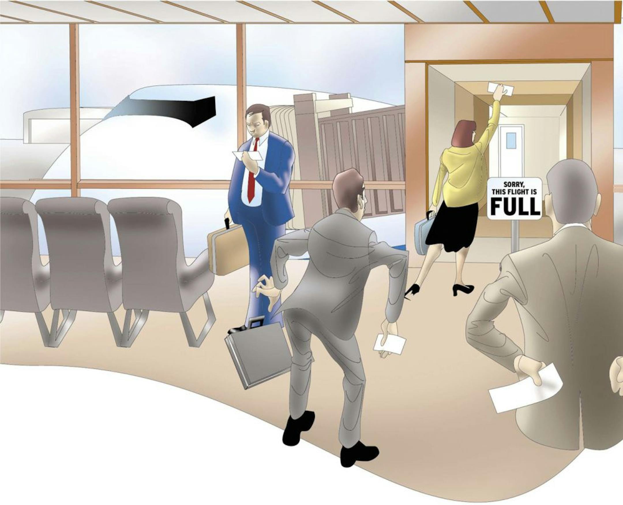 Check in early. If a flight is oversold, the last passengers to check in are often the first to be bumped.